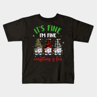 It's Fine I'm Fine Everything Is Fine Gnome Christmas Lights Kids T-Shirt